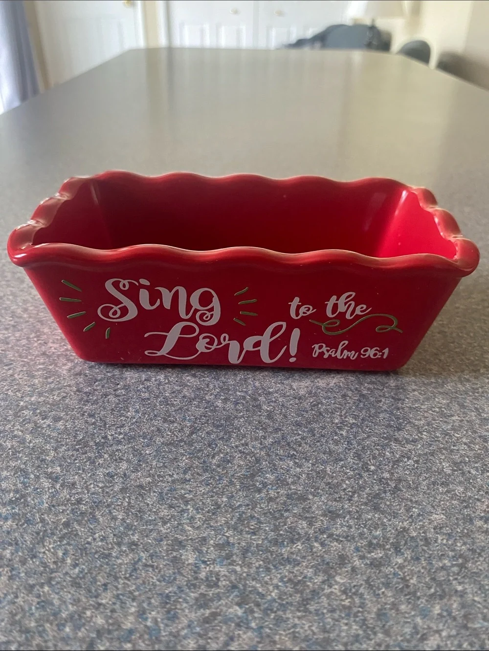 Red Ceramic Loaf Pan - 'Sing to the Lord' Inspirational Bakeware